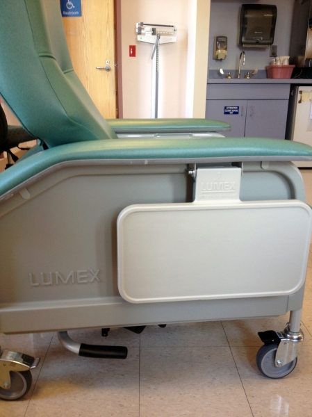 Hospital chair with low-tech safety feature